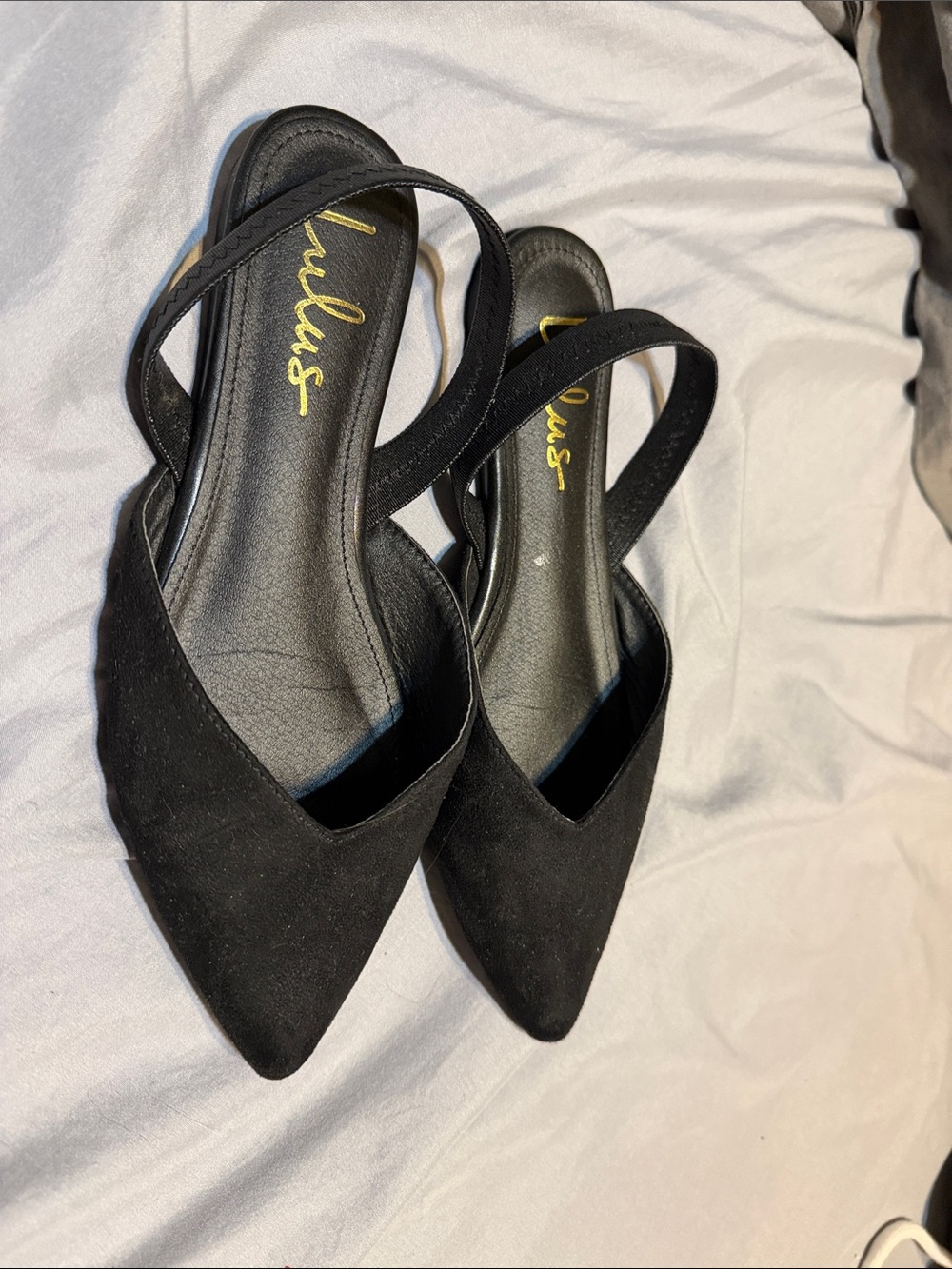 Lulus Black Pointed Toe Flats Slip-On Slingback Classic Career Women's 7